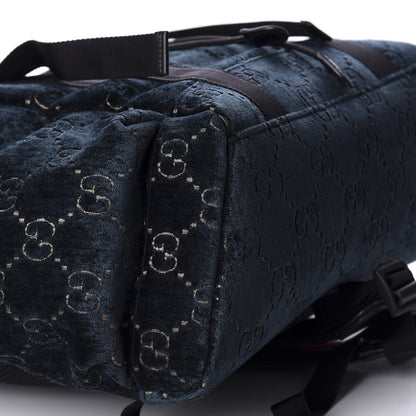 Gucci Velvet GG Monogram Web Medium Double Buckle Backpack Blue Beige Black 5 of 11