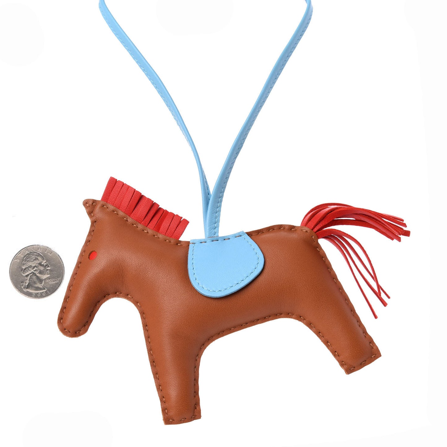 Milo Lambskin Grigri Rodeo Horse Bag Charm MM Gold Rouge Indien Celeste