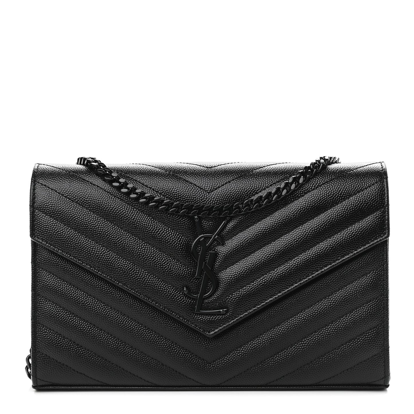 Grain De Poudre Matelasse Chevron Monogram Chain Wallet Black