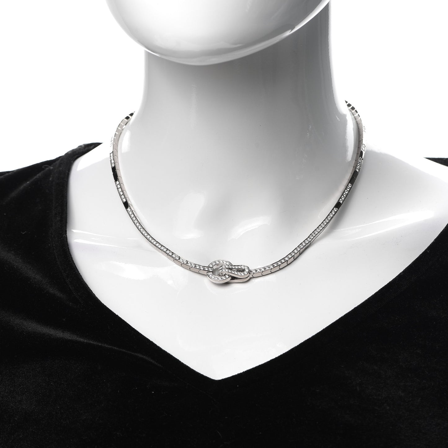 18K White Gold Diamond Agrafe Necklace