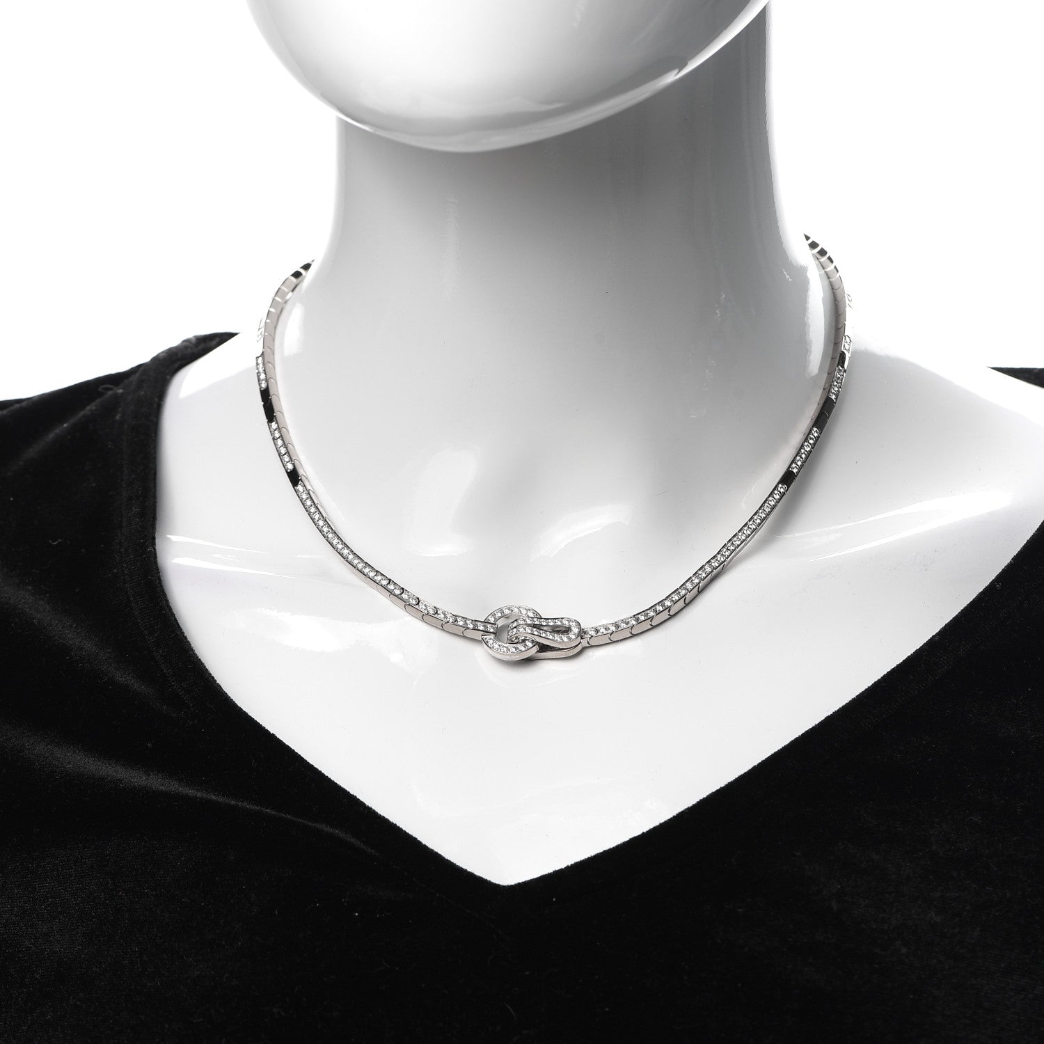 Cartier 18K White Gold Diamond Agrafe Necklace 2 of 5