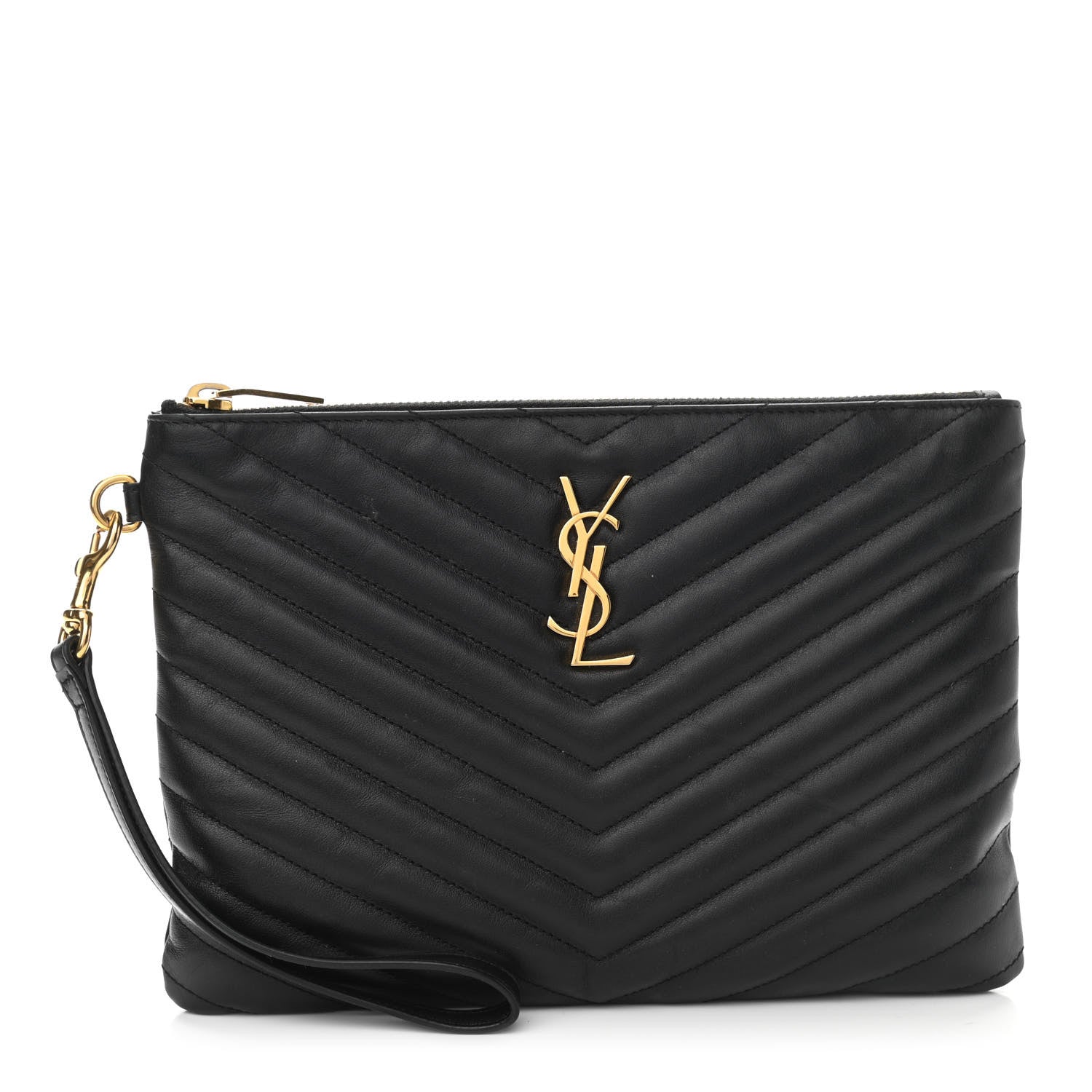 Saint Laurent Calfskin Matelasse Chevron Monogram A5 Wristlet Black 1 of 11