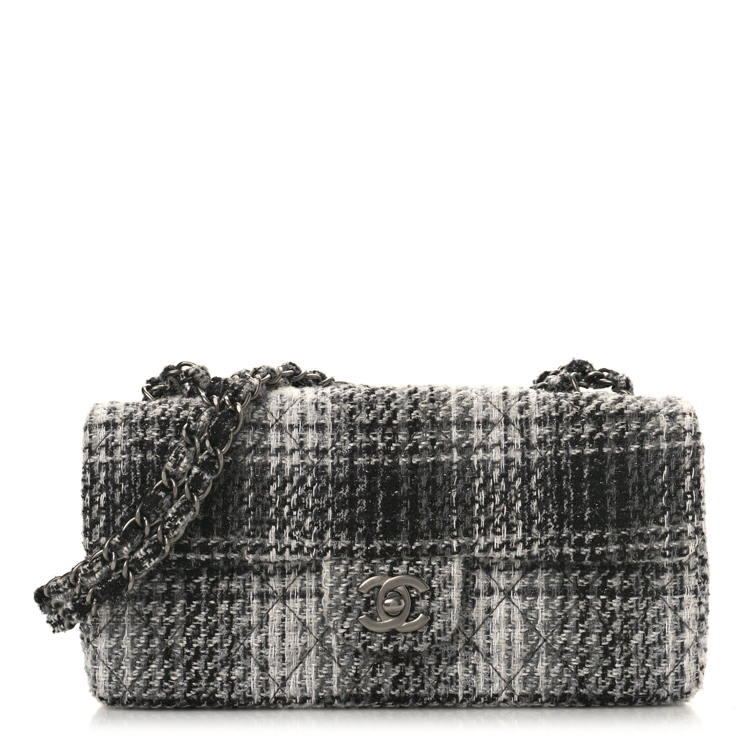 Chanel Tweed East West Flap Black White 1 of 9