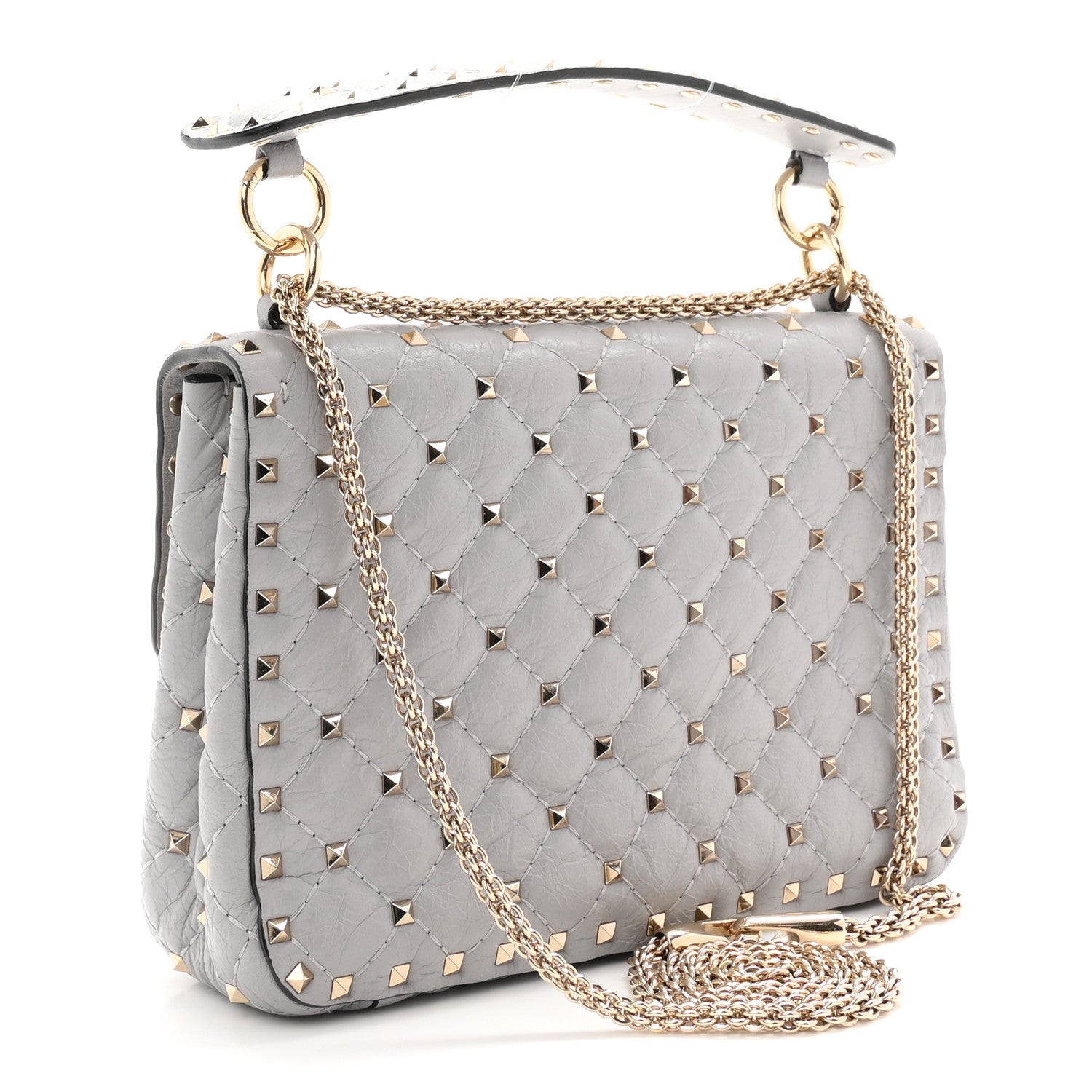 Valentino Garavani Craquele Nappa Medium Rockstud Spike Shoulder Bag Pastel Grey 3 of 10