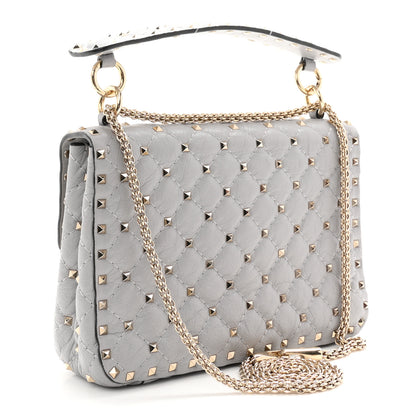 Valentino Garavani Craquele Nappa Medium Rockstud Spike Shoulder Bag Pastel Grey 3 of 10