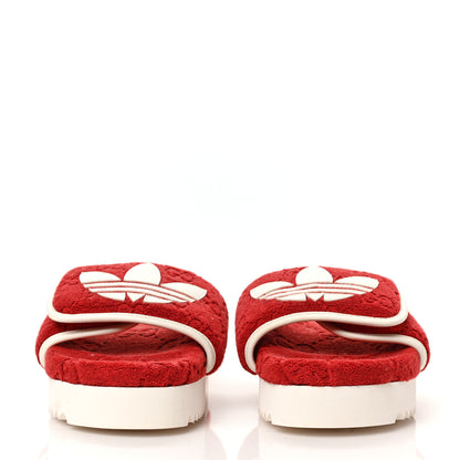 Gucci X ADIDAS Terry Cloth Trefoil GG Monogram Womens Platform Sandals 38 Maple Red Off White 2 of 7