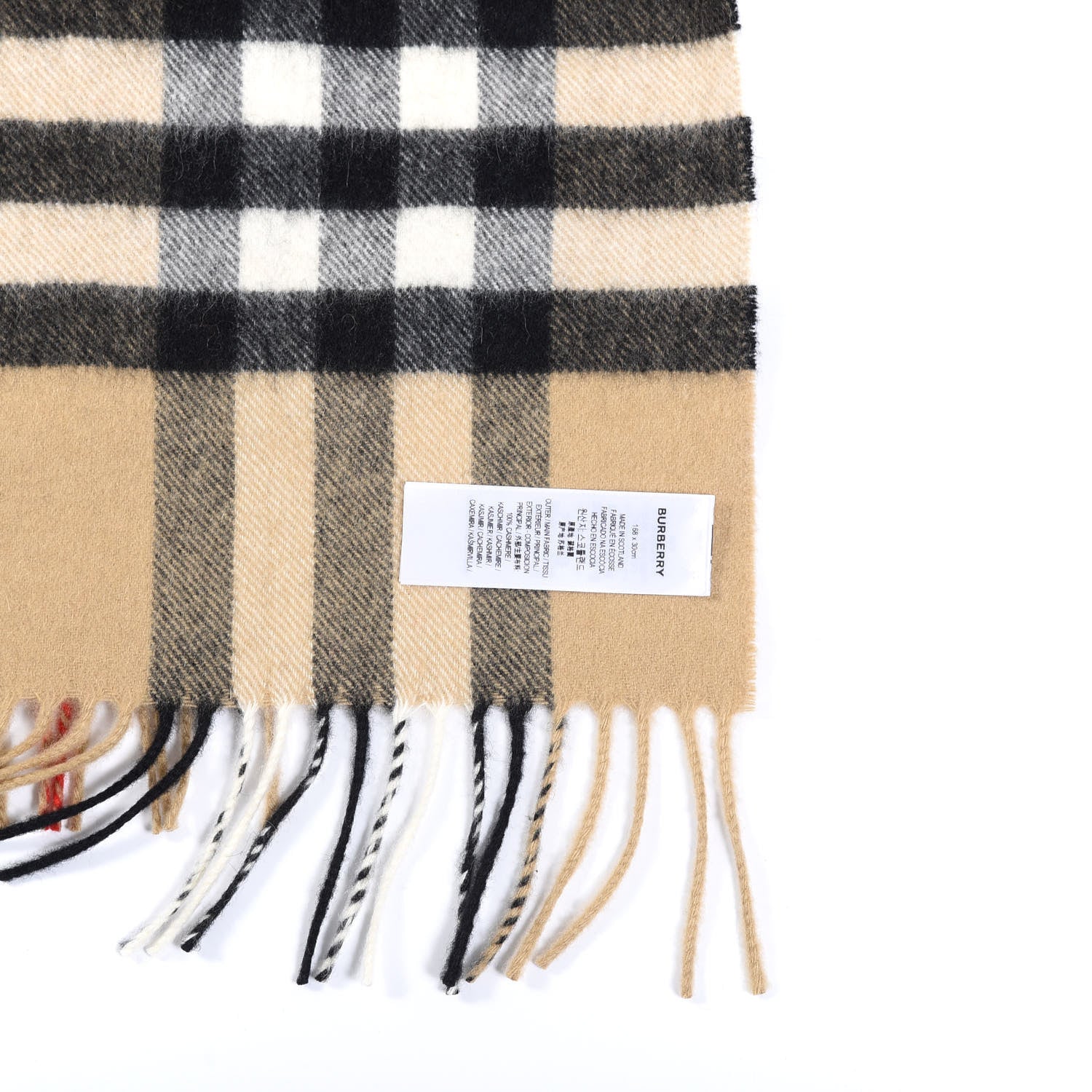 Burberry Cashmere Giant Check Fringe Scarf Archive Beige 4 of 4