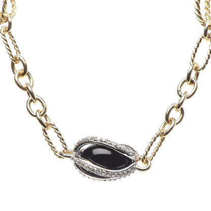 David Yurman Sterling Silver 18K Yellow Gold Diamond Black Onyx Lantana Station Necklace 4 of 6