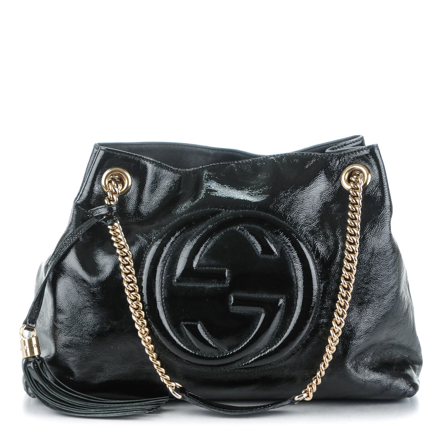 Patent Medium Soho Chain Shoulder Bag Black