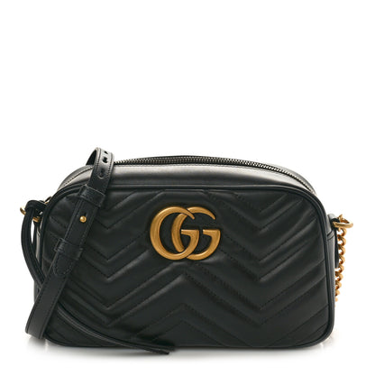 Gucci Calfskin Matelasse Small GG Marmont Chain Shoulder Bag Black 1 of 11