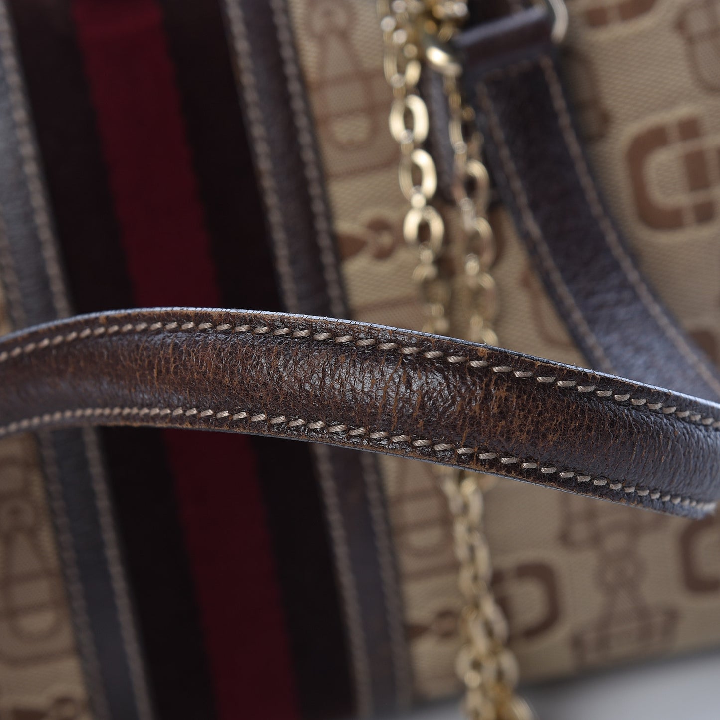 Horsebit Canvas Large Treasure Boston Tote Dark Brown