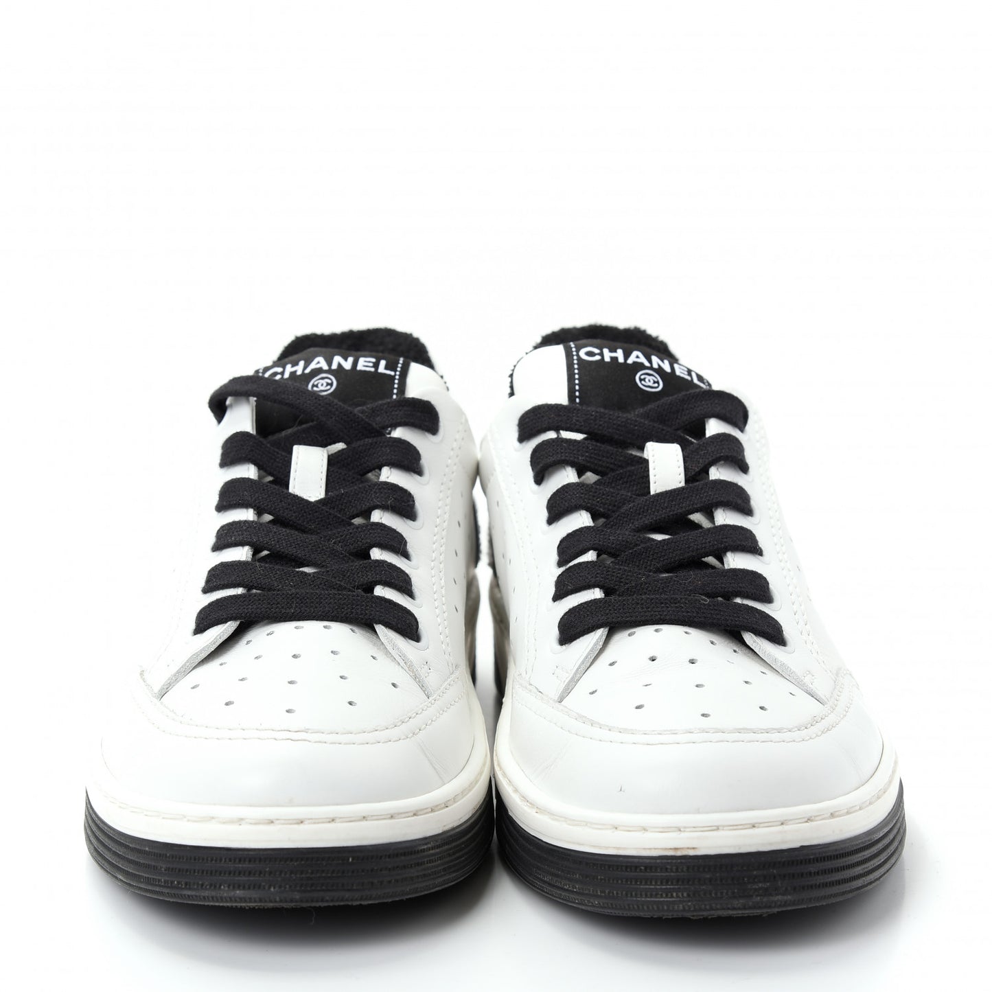 Calfskin Womens Logo Sneakers 40 Black White