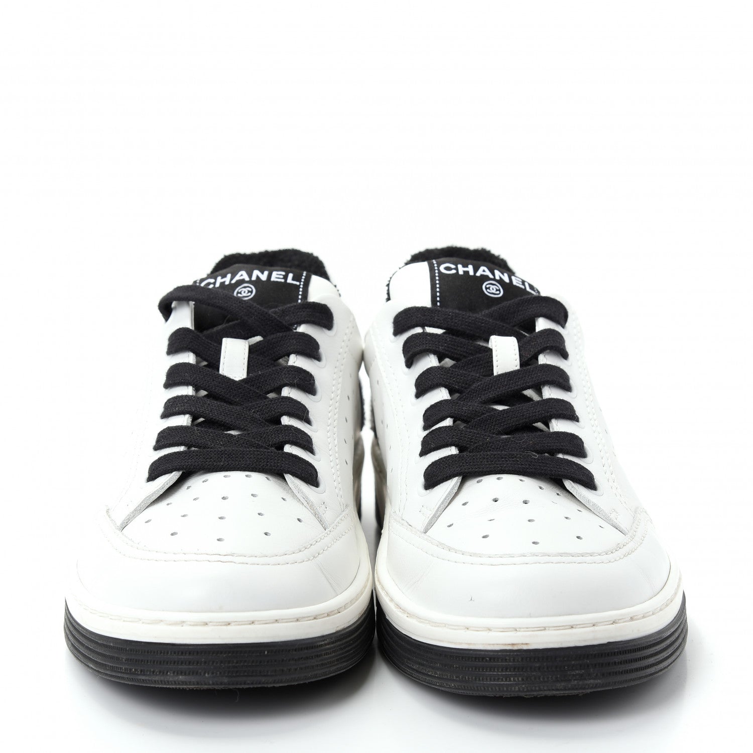 Chanel Calfskin Womens Logo Sneakers 40 Black White 3 of 11