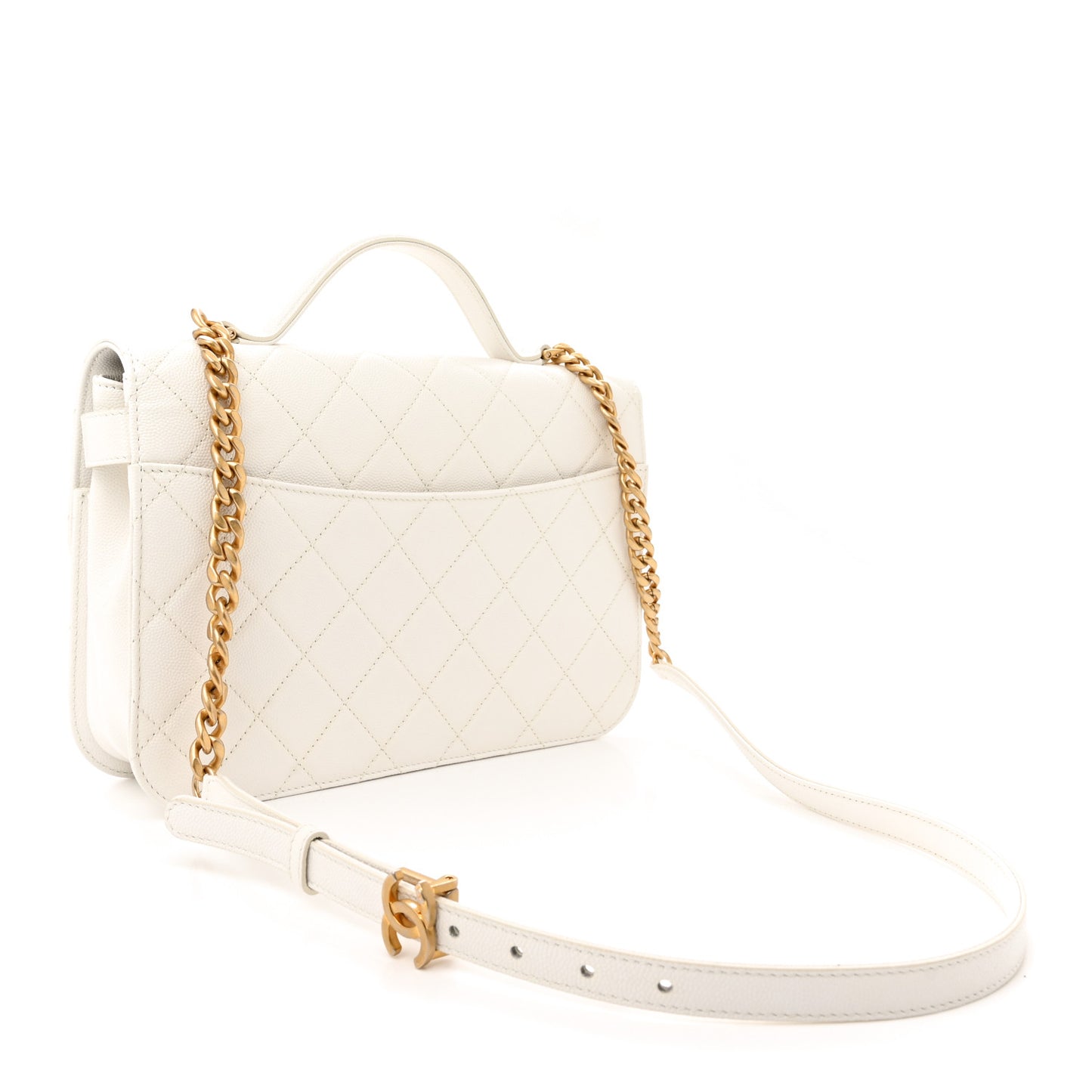 Caviar Quilted Small Top Handle Flap White