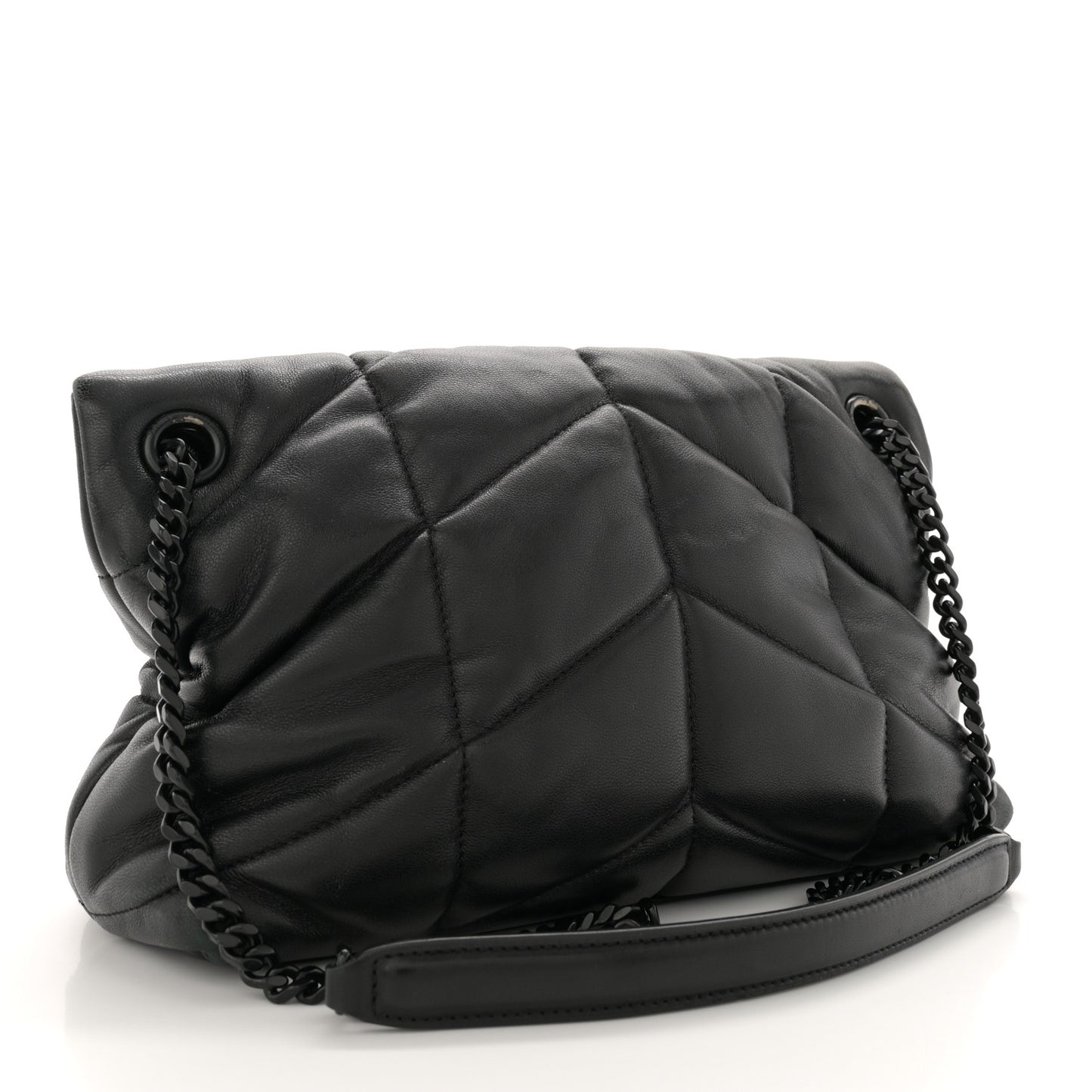 Lambskin Quilted Monogram Monochrome Small Loulou Puffer Chain Satchel Black