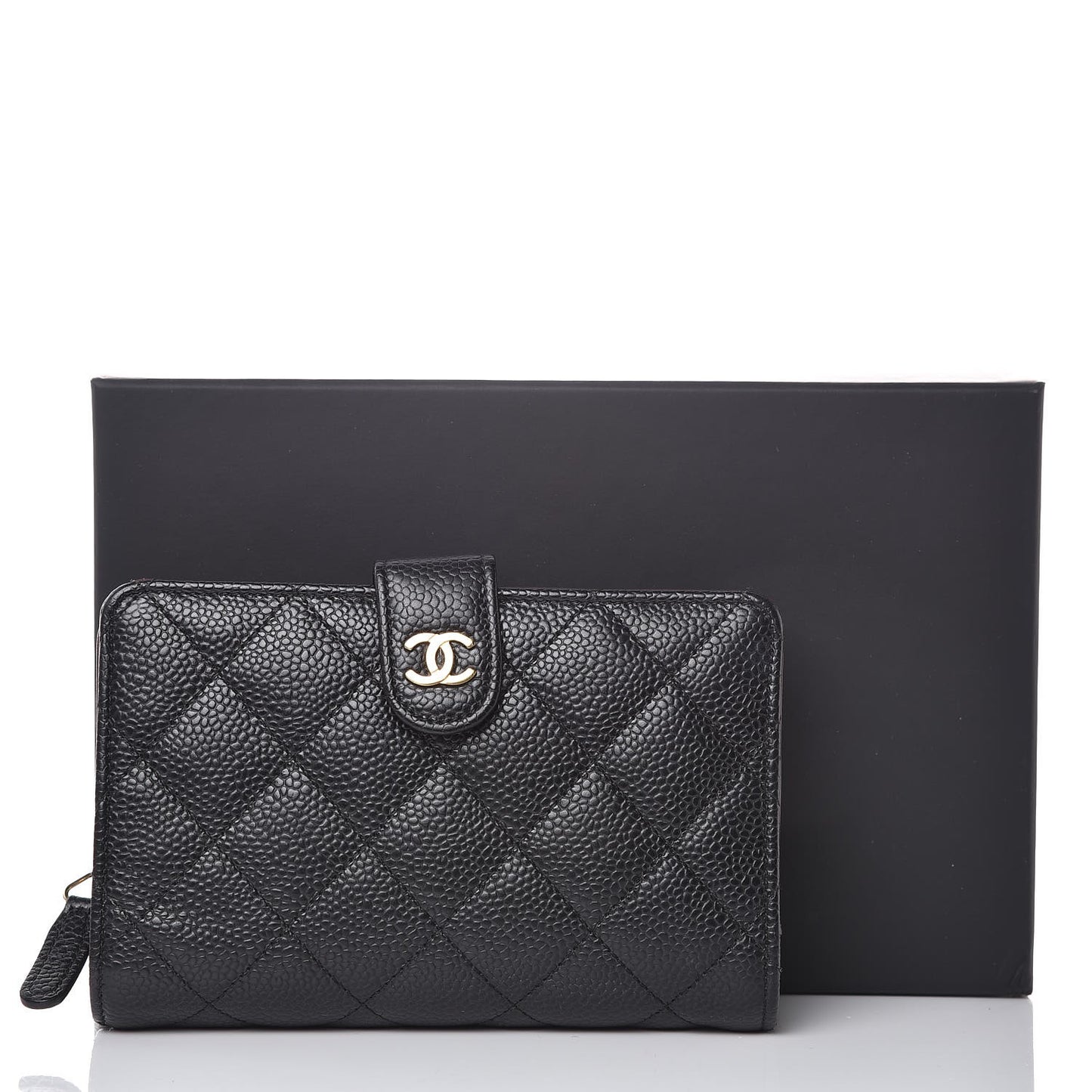 Caviar Quilted Zipped Pocket Wallet Black