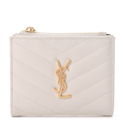 Saint Laurent Grain De Poudre Matelasse Chevron Monogram Zipped Card Case Crema Soft 1 of 8