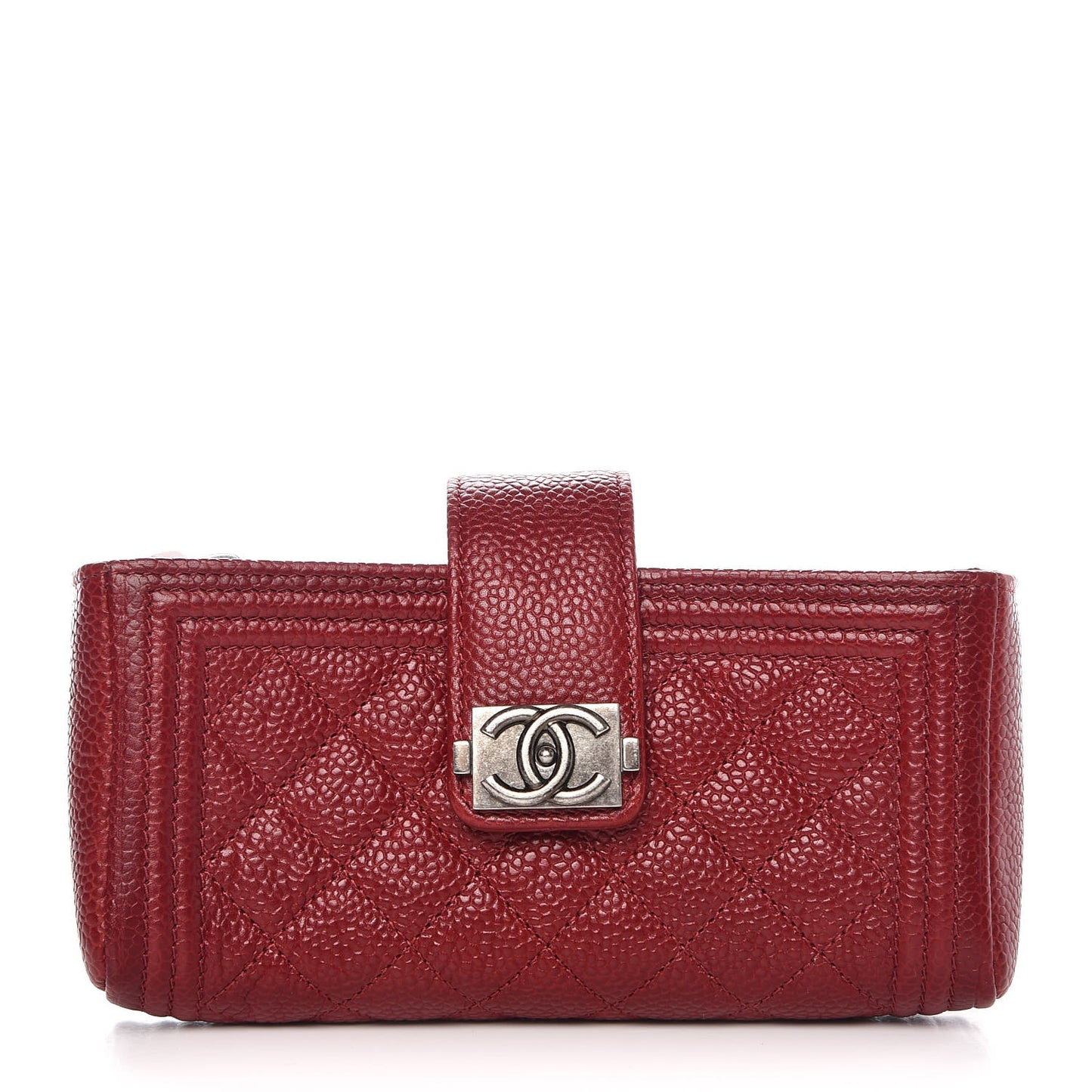 Caviar Quilted Mini Boy Phone Holder Clutch Dark Red