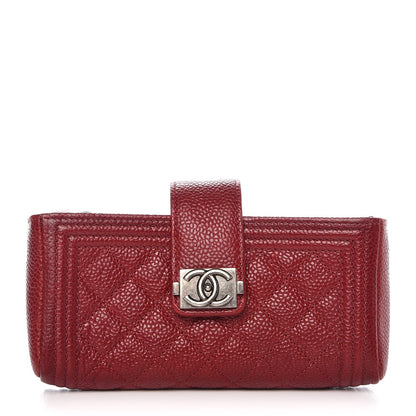 Chanel Caviar Quilted Mini Boy Phone Holder Clutch Dark Red 1 of 9