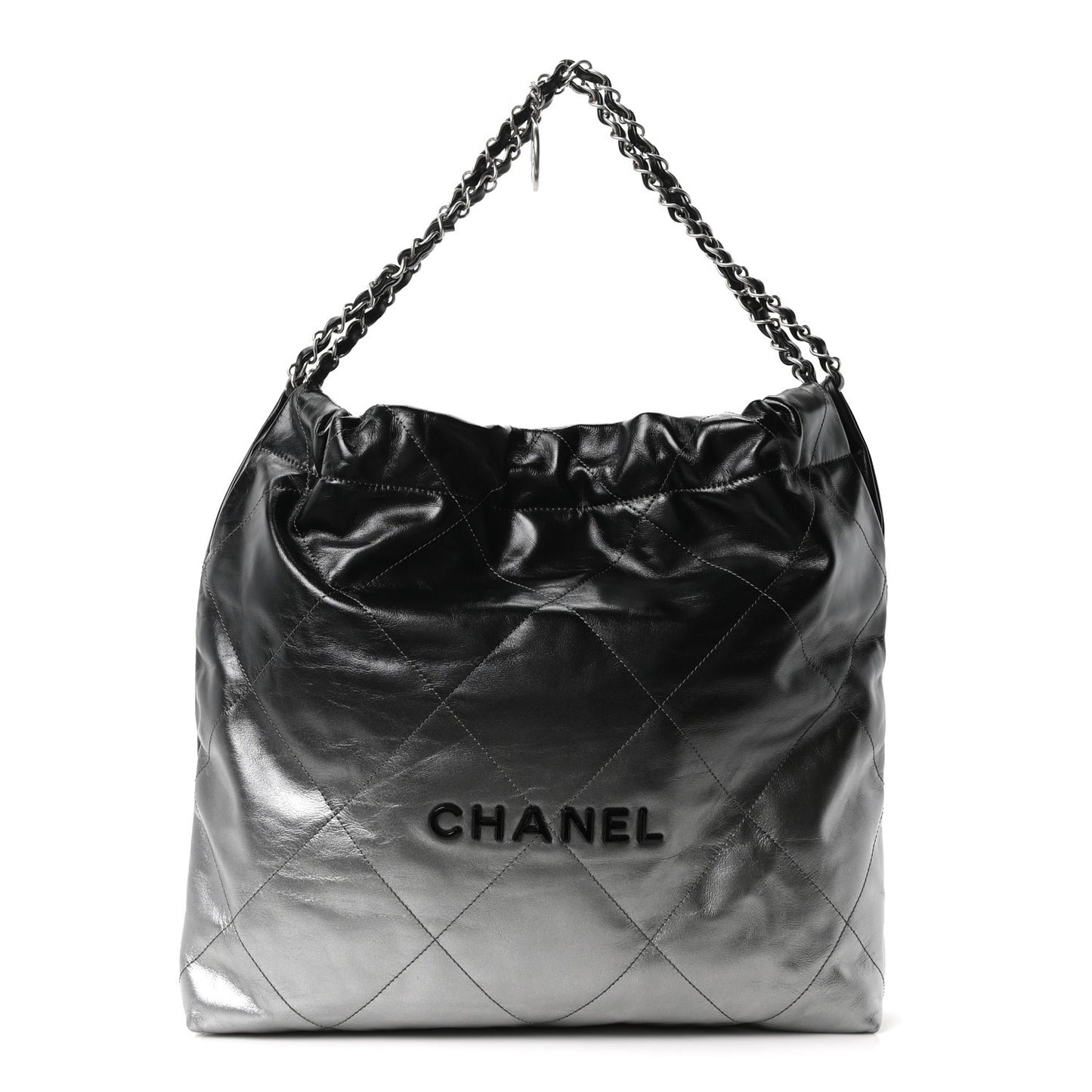 Metallic Shaded Calfskin Quilted Chanel 22 Black Silver