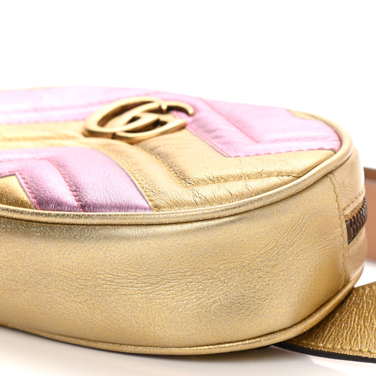 Metallic Nappa Matelasse Heart GG Marmont Belt Bag 95 38 Oro Vecchio Rosa