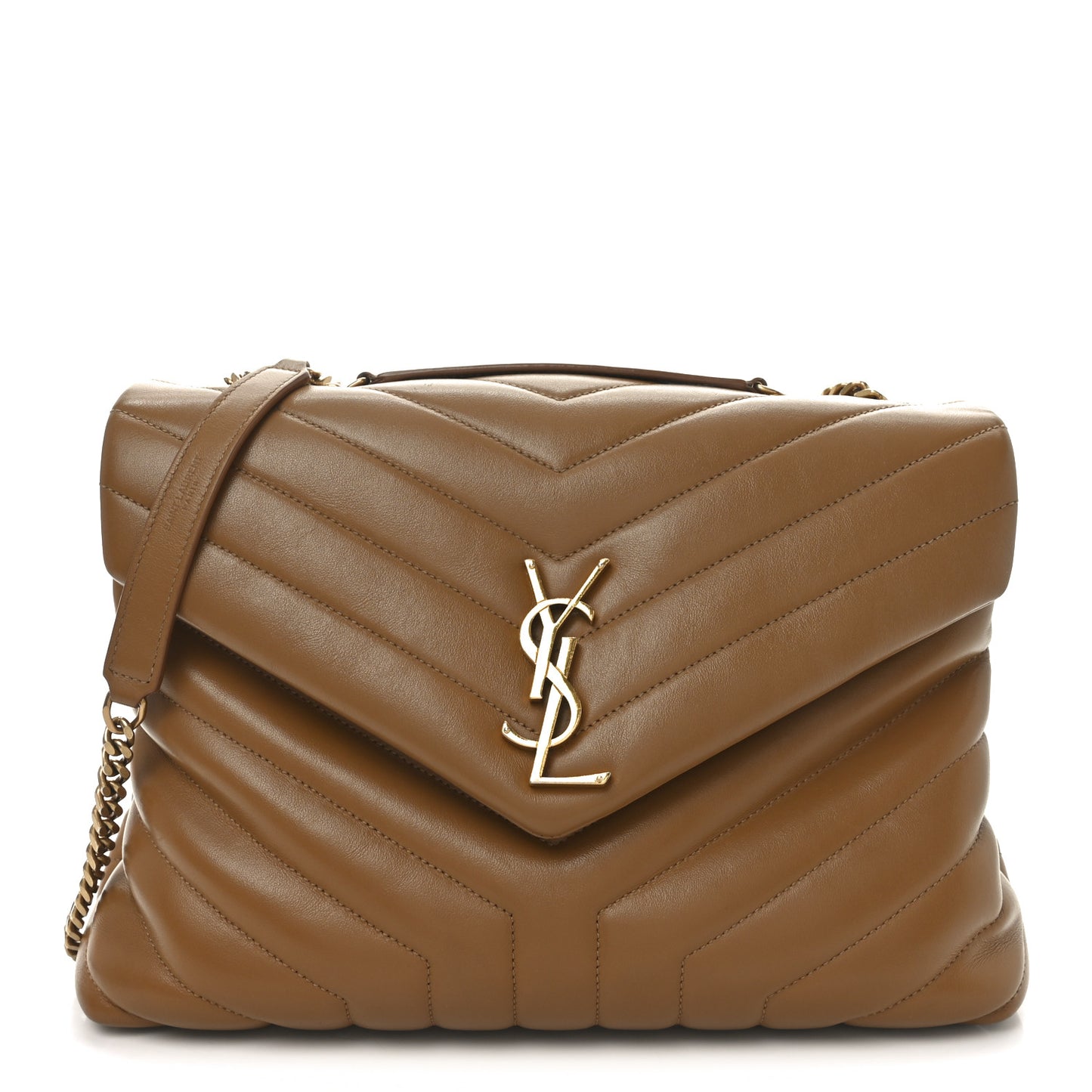 Calfskin Y Quilted Monogram Medium Loulou Chain Satchel Dark Natural