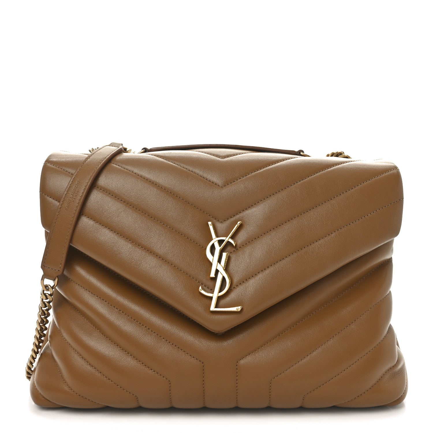 Saint Laurent Calfskin Y Quilted Monogram Medium Loulou Chain Satchel Dark Natural 1 of 10