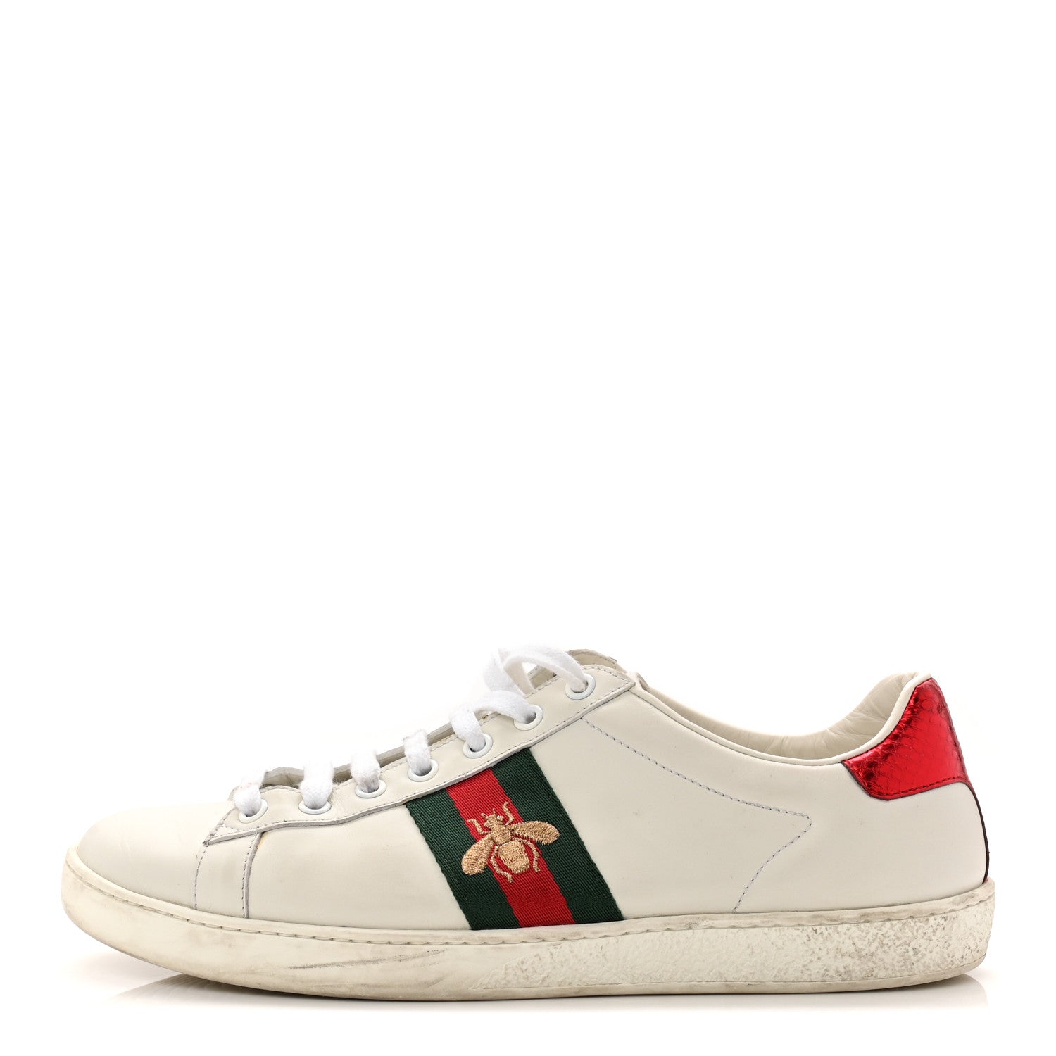 Gucci Calfskin Ayers Bee Embroidered Womens Ace Sneakers 39.5 White Green 1 of 20