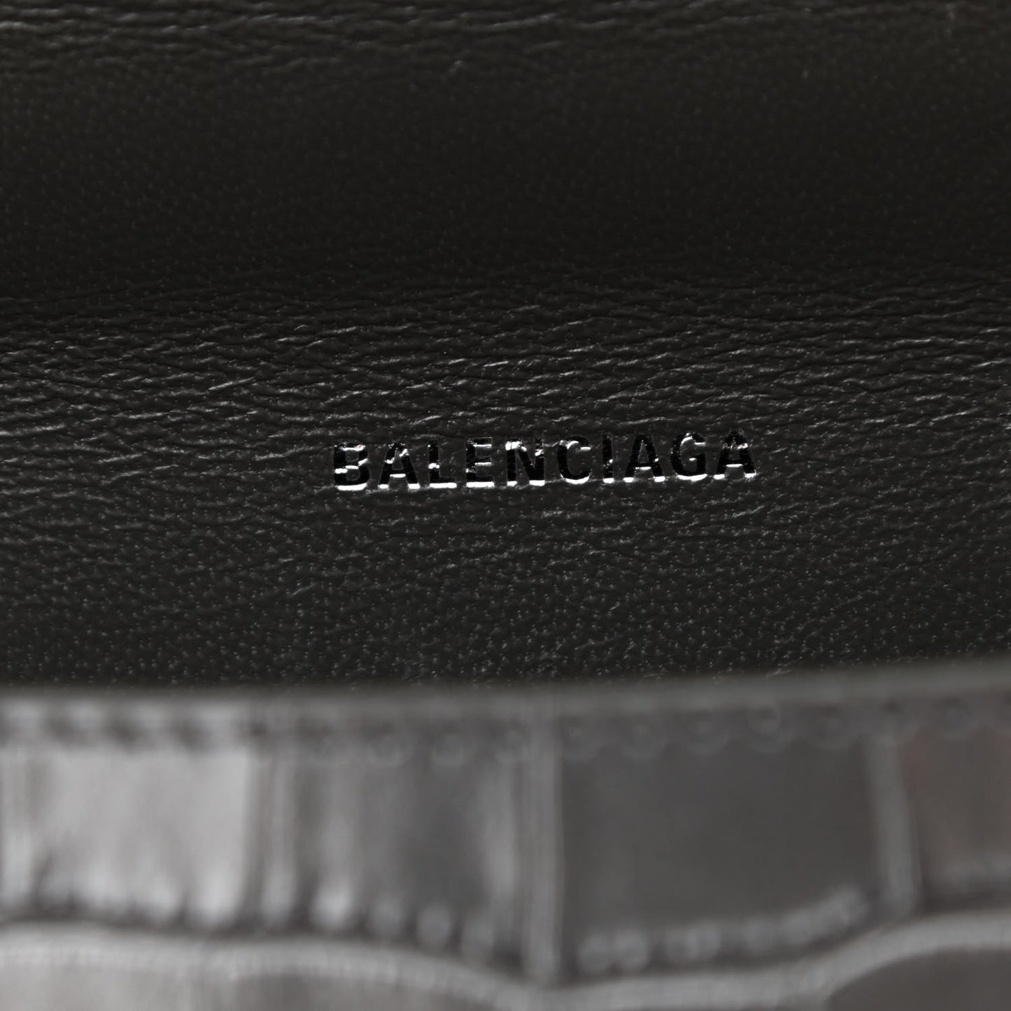 Shiny Calfskin Crocodile Embossed Small Hourglass Top Handle Bag Dark Grey