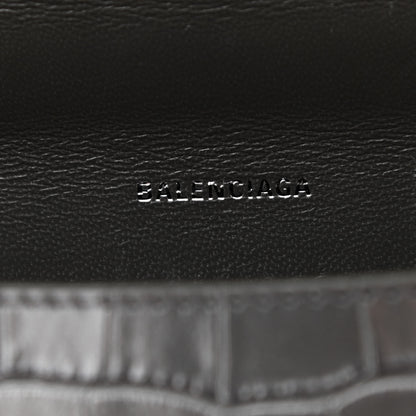 Balenciaga Shiny Calfskin Crocodile Embossed Small Hourglass Top Handle Bag Dark Grey 6 of 10