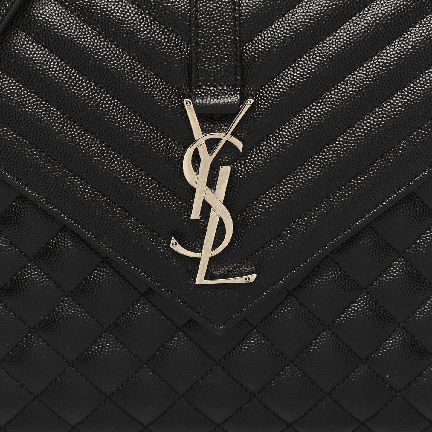 Grain De Poudre Textured Mixed Matelasse Large Triquilt Monogram Satchel Black