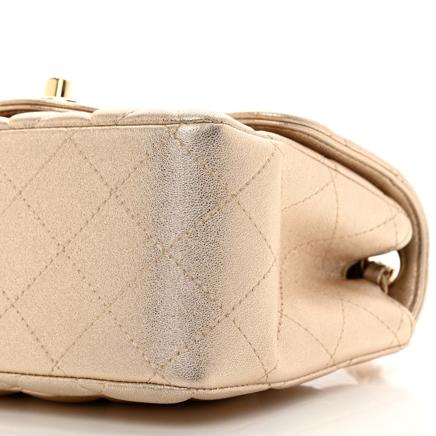 Metallic Lambskin Quilted Mini Square Flap Gold