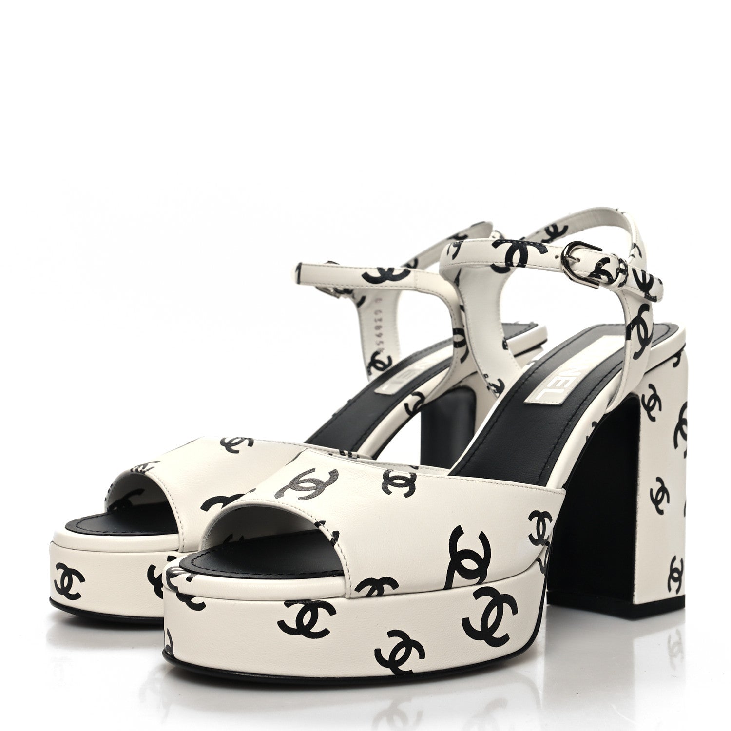 Chanel Printed Lambskin CC Platform Sandals 40 White Black 3 of 8