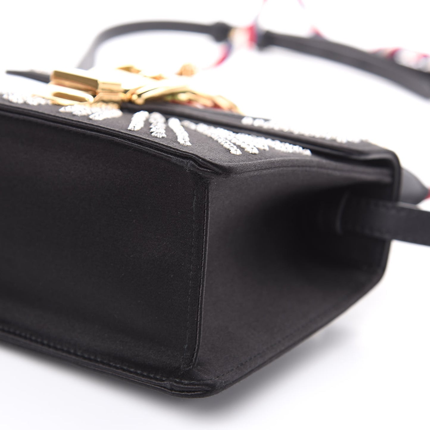 Satin Crystal Mini Sylvie Top Handle Bag Black