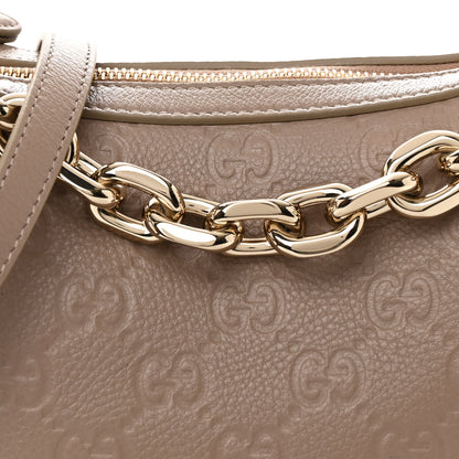 Gucci GG Grainy Calfskin Emblem Large Half Moon Shoulder Bag Taupe 8 of 11