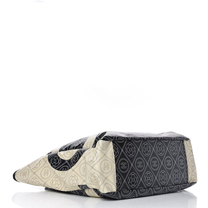 Chanel Coated Canvas Camellia Medium Shopping Tote Black Beige 4 of 13