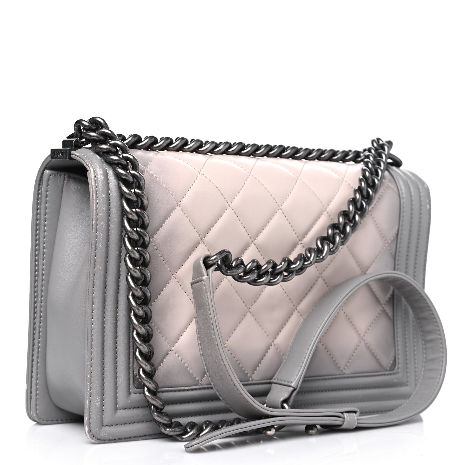 Chanel Calfskin Ombre Quilted New Medium Boy Flap Grey Beige 2 of 16