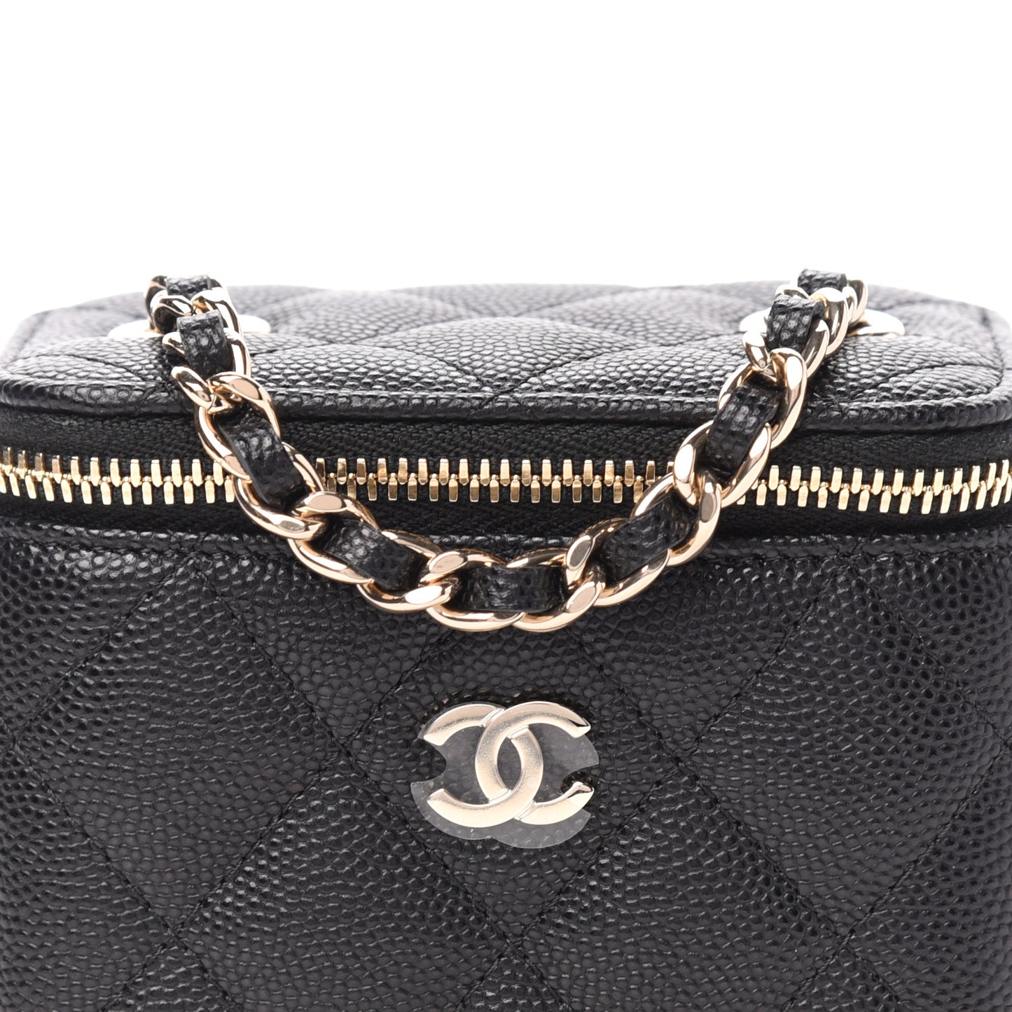 Caviar Quilted Mini Vanity Case With Chain Black