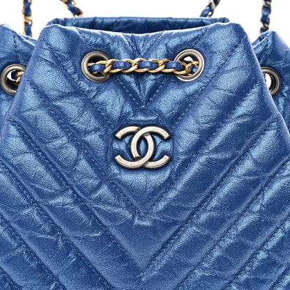 Chanel Iridescent Aged Calfskin Chevron Quilted Small Gabrielle Backpack Blue 8 of 10