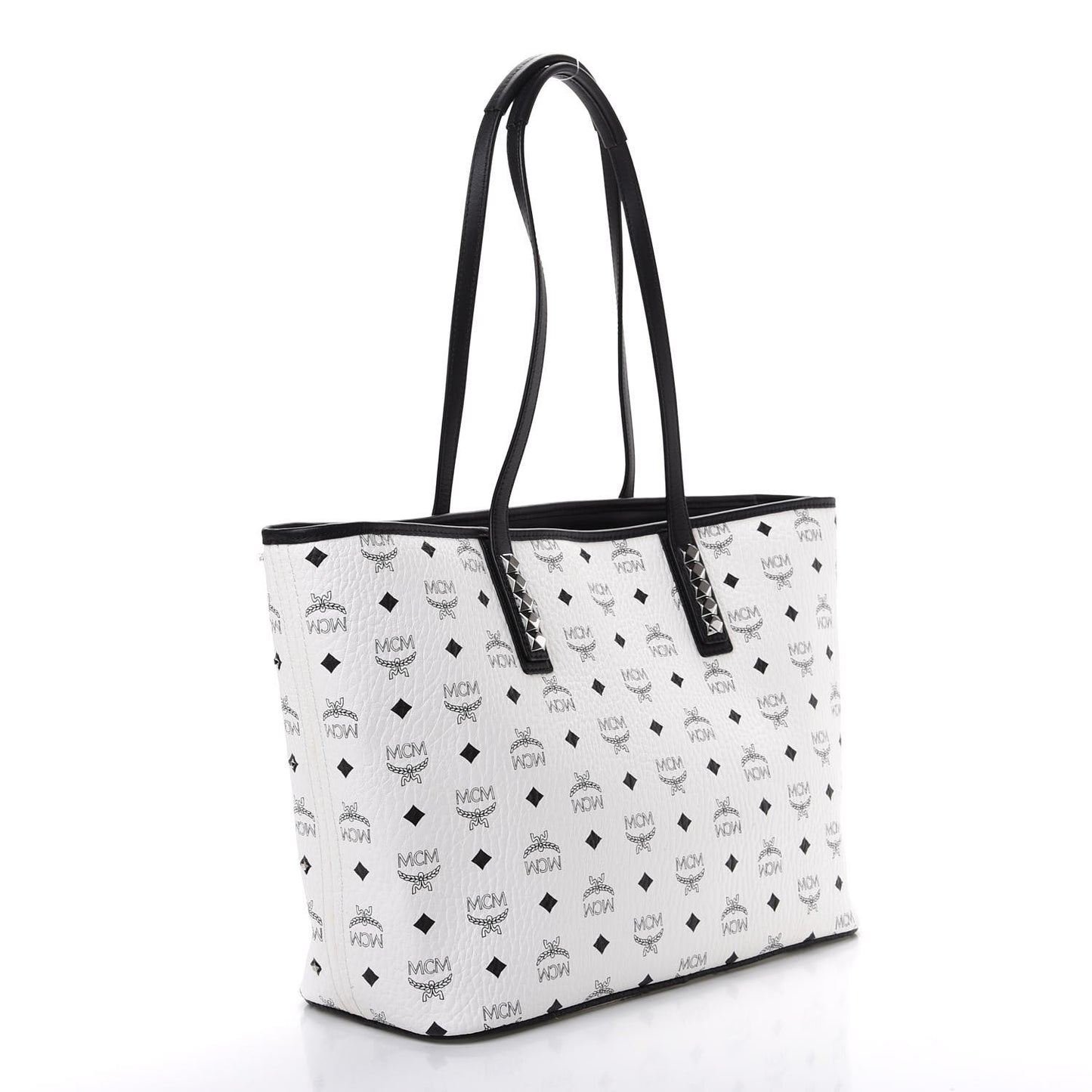 Visetos Studded Medium Anya Zip Top Shopper Tote White