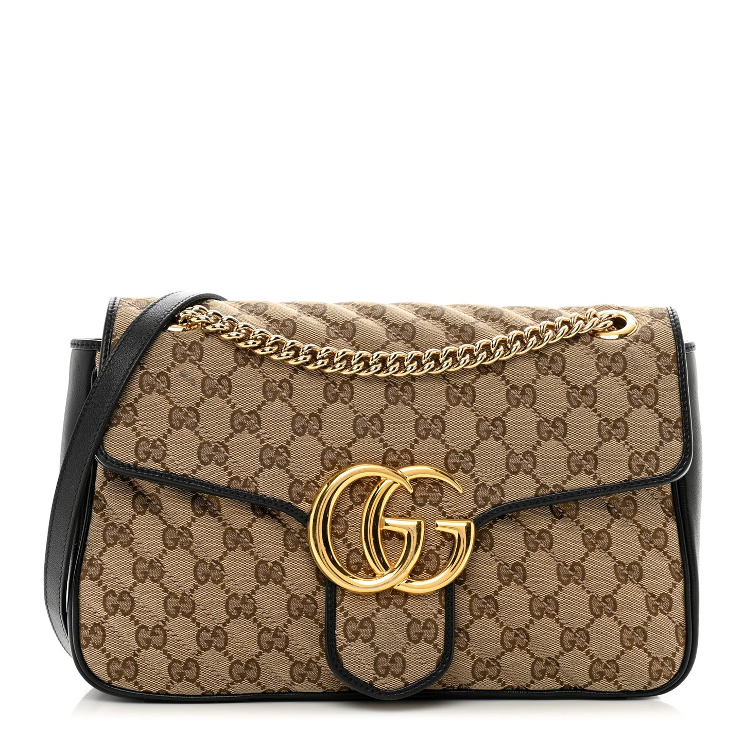 Monogram Azalea Calfskin Matelasse Diagonal Medium GG Marmont Shoulder Bag Beige Ebony Black