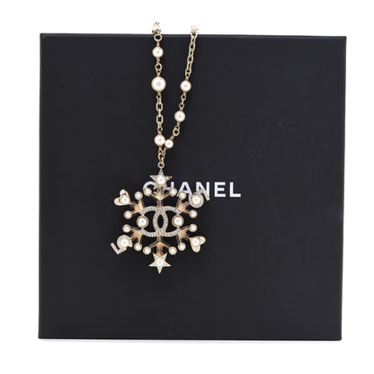 Chanel Crystal Pearl Hearts CC Pendant Necklace Gold 6 of 6