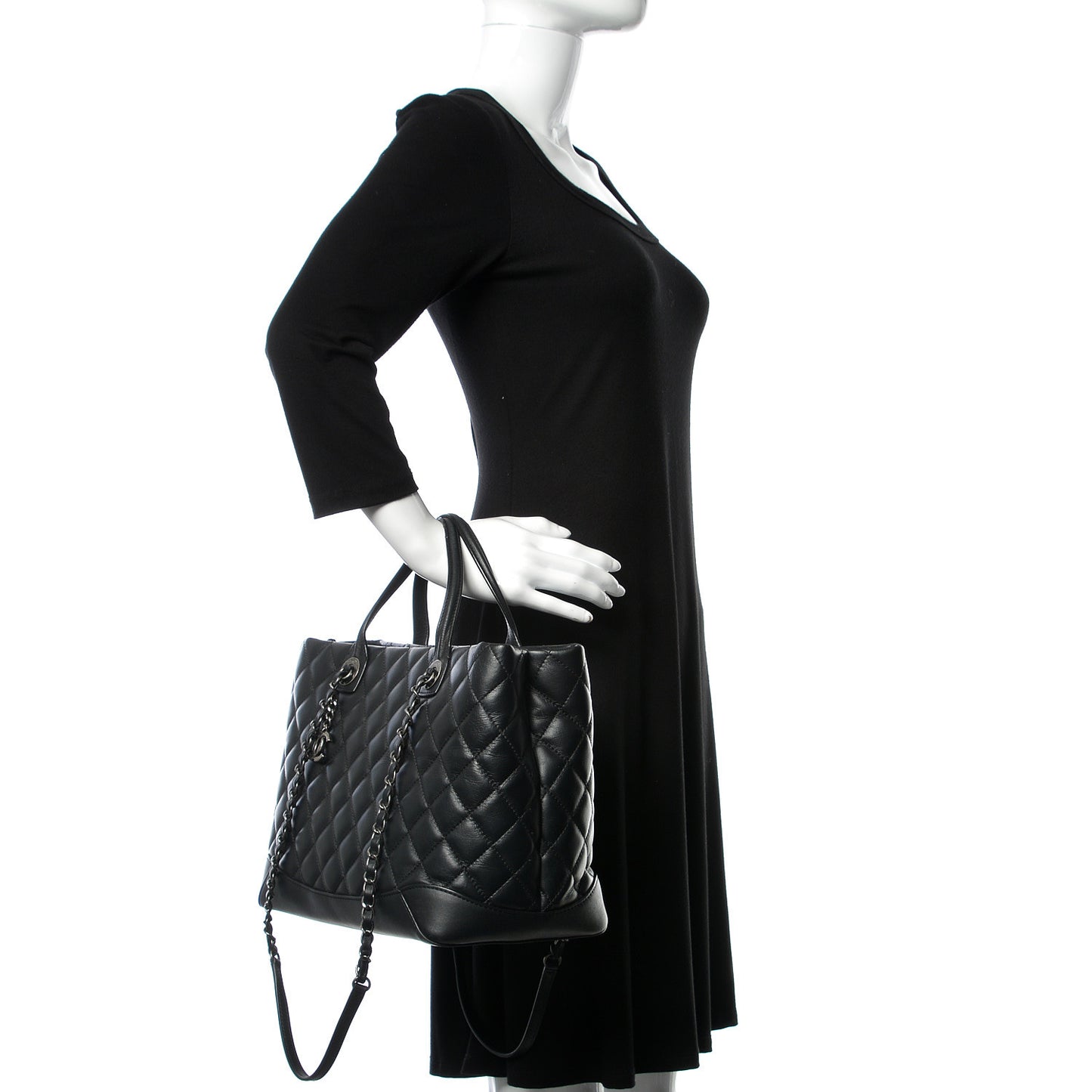 Calfskin Quilted Small Easy Shopping Tote Black