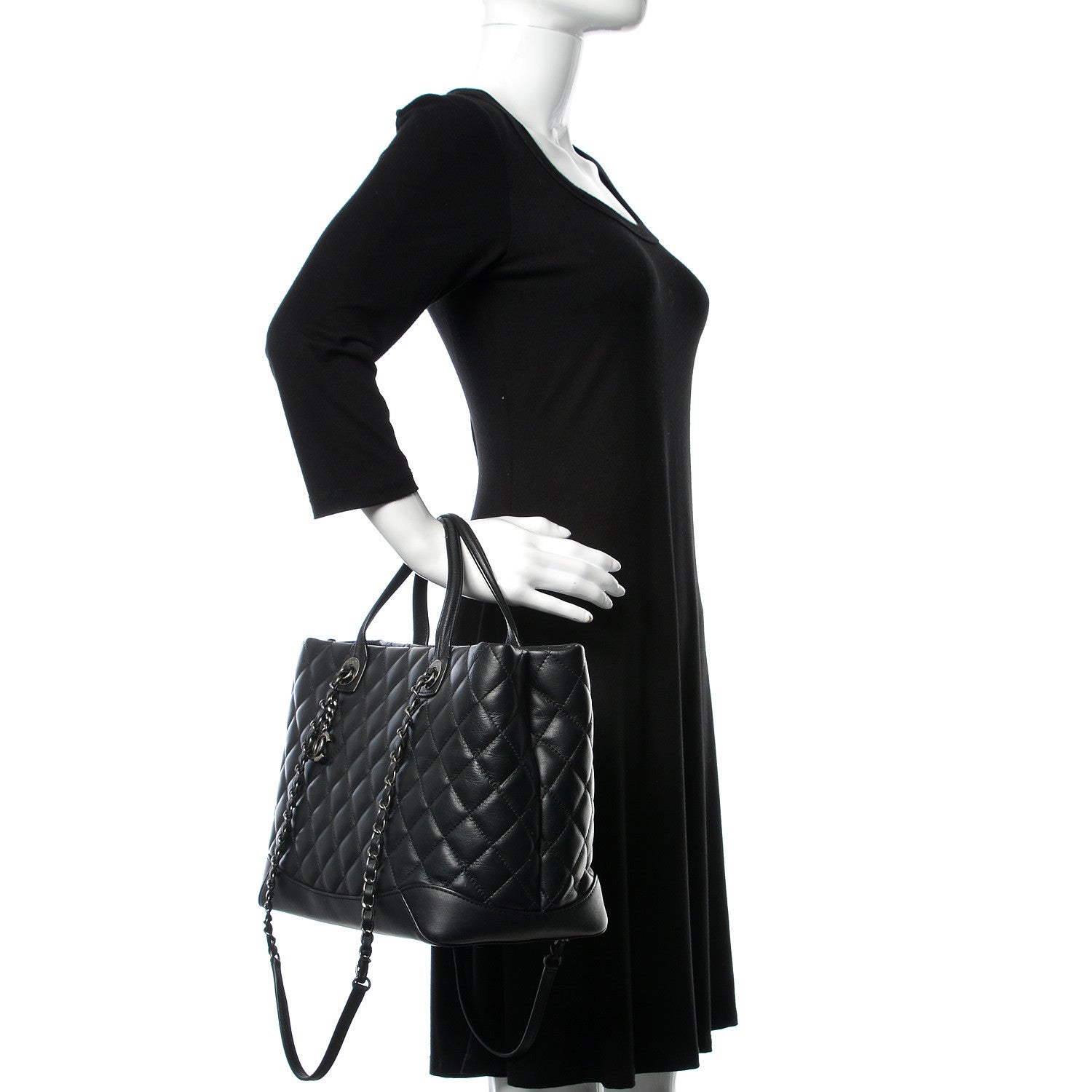 Chanel Calfskin Quilted Small Easy Shopping Tote Black 3 of 13
