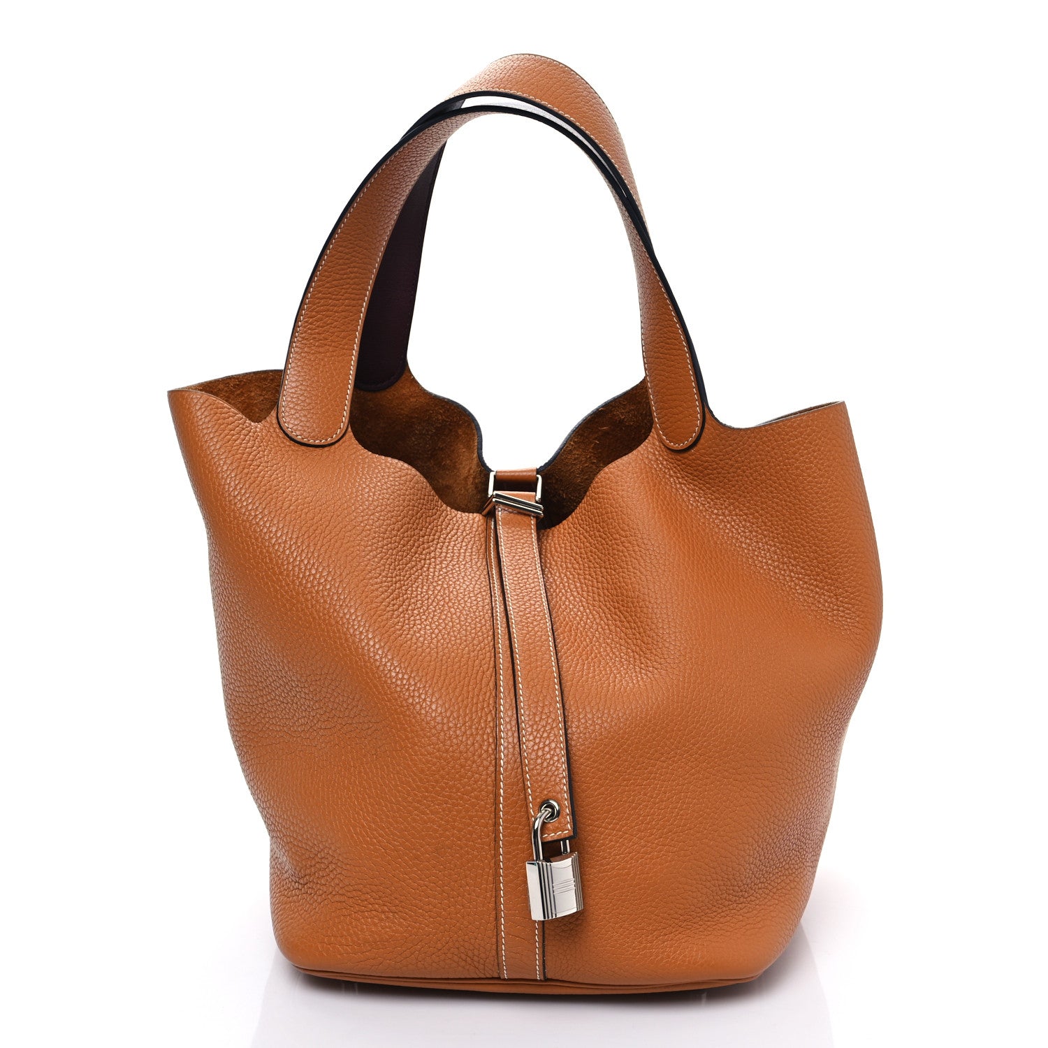 Hermes Taurillon Clemence Swift Eclat Picotin Lock 26 GM Gold Prune 1 of 9