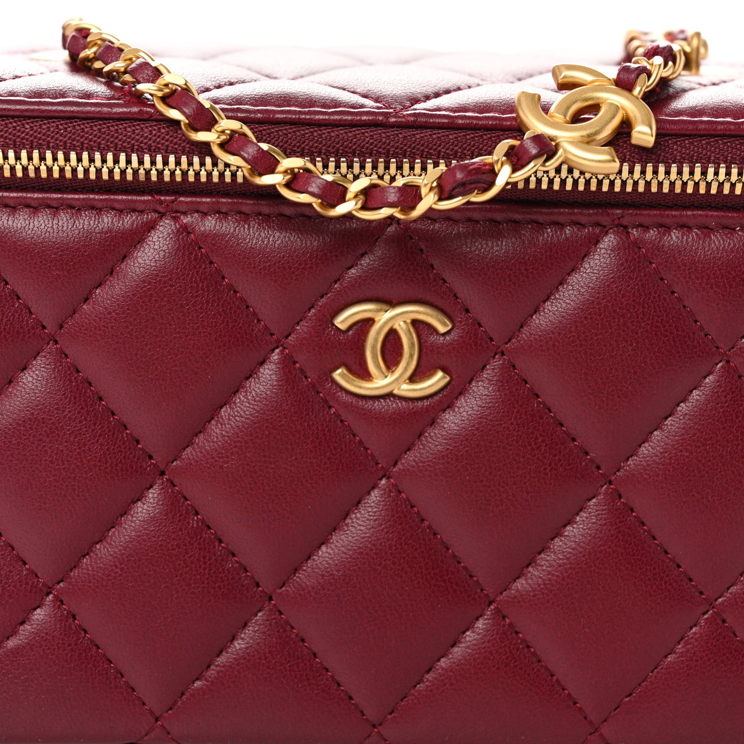 Chanel Lambskin Enamel Quilted Small Coco Hearts Vanity Case With Chain Burgundy 8 of 14