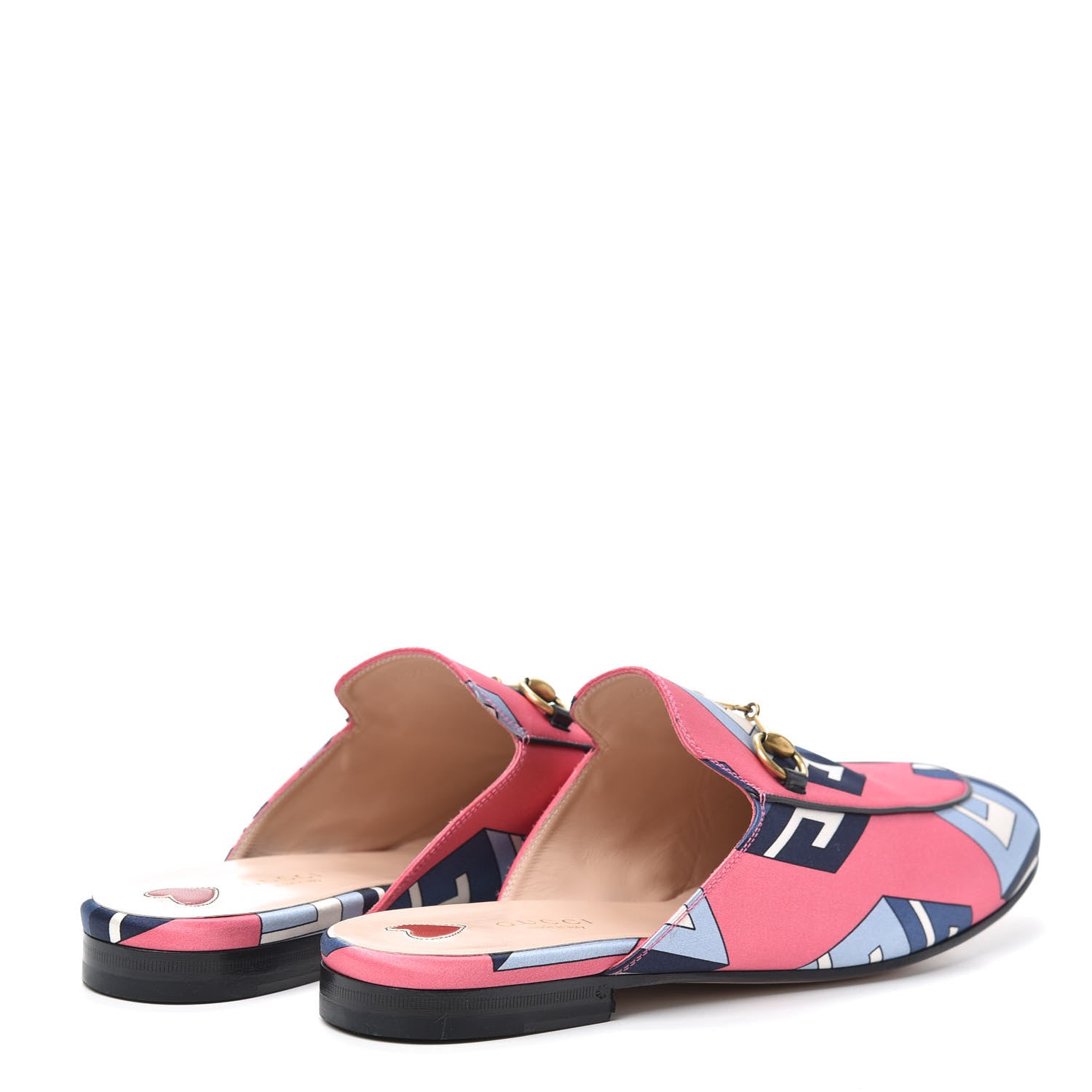 Gucci Satin GG Wallpaper Womens Princetown Slippers 38.5 Pink Flamboyant Blue Black 4 of 7
