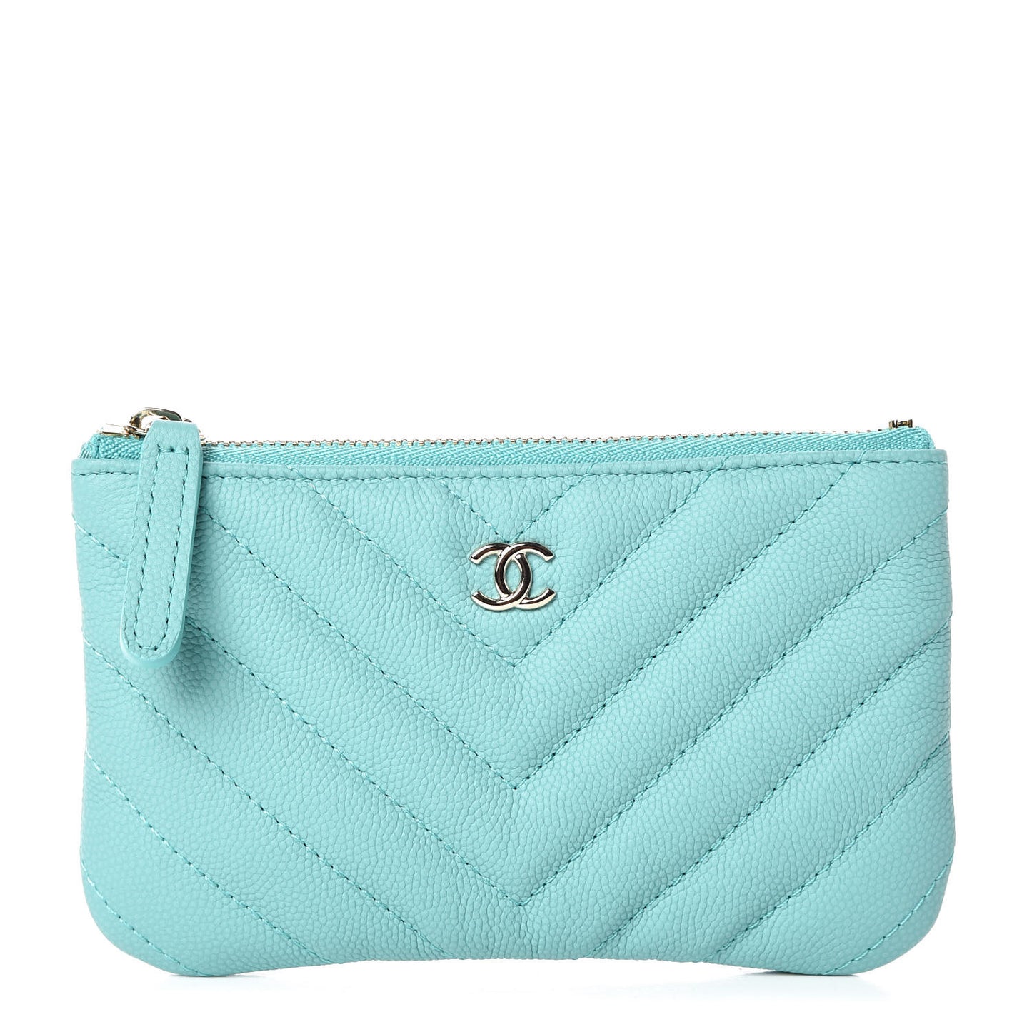 Caviar Chevron Quilted Small Cosmetic Case Green