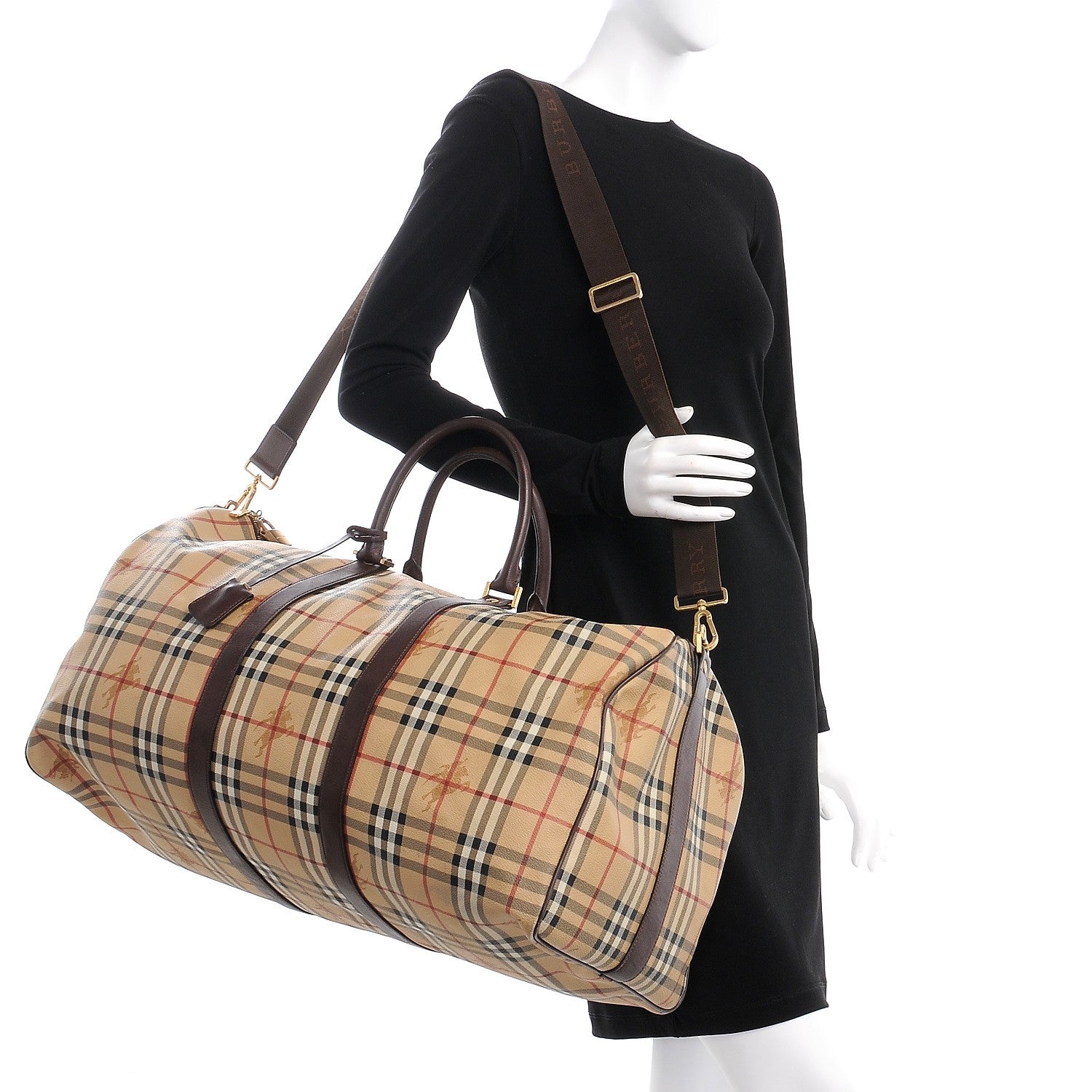 Burberry Haymarket Check Duffle Bag Dark Brown 2 of 24