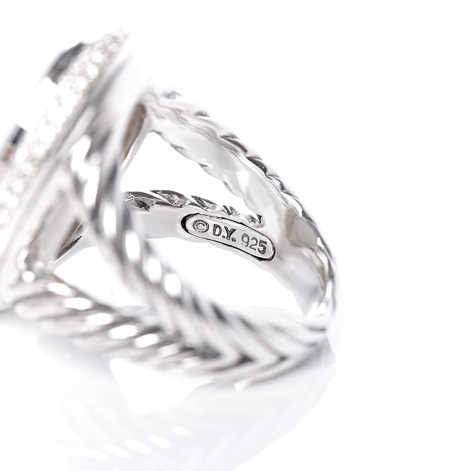 David Yurman Sterling Silver Diamond White Agate Signature Oval Ring 54 7 4 of 5